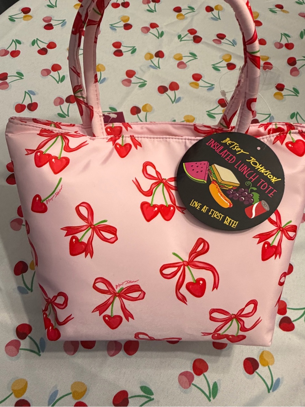 Betsey Johnson Pink Cherry Print Insulated Tote